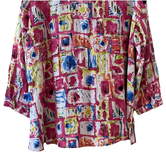 Ali Miles Artsy Watercolor Floral Button Up Tunic Lagenlook Plus Size 1X - Picture 8 of 15